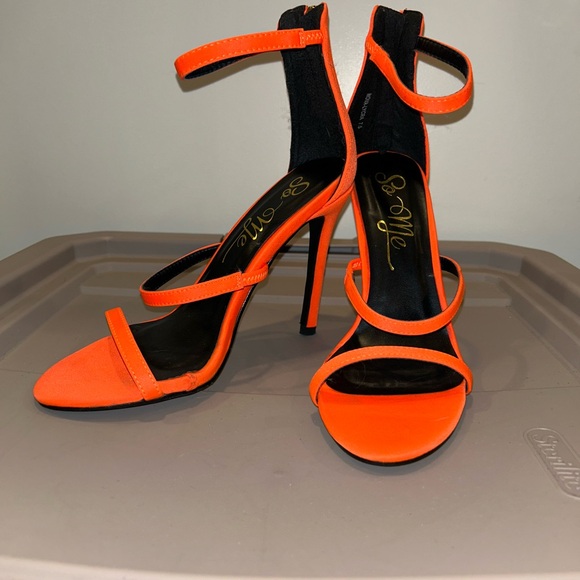 Neon Orange Heeled Sandals - Picture 2 of 3
